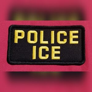 1x POLICE ICE EMBROIDERY PATCH 5X2.5  HOOK ON BACK_ GOLD ON BLACK- New